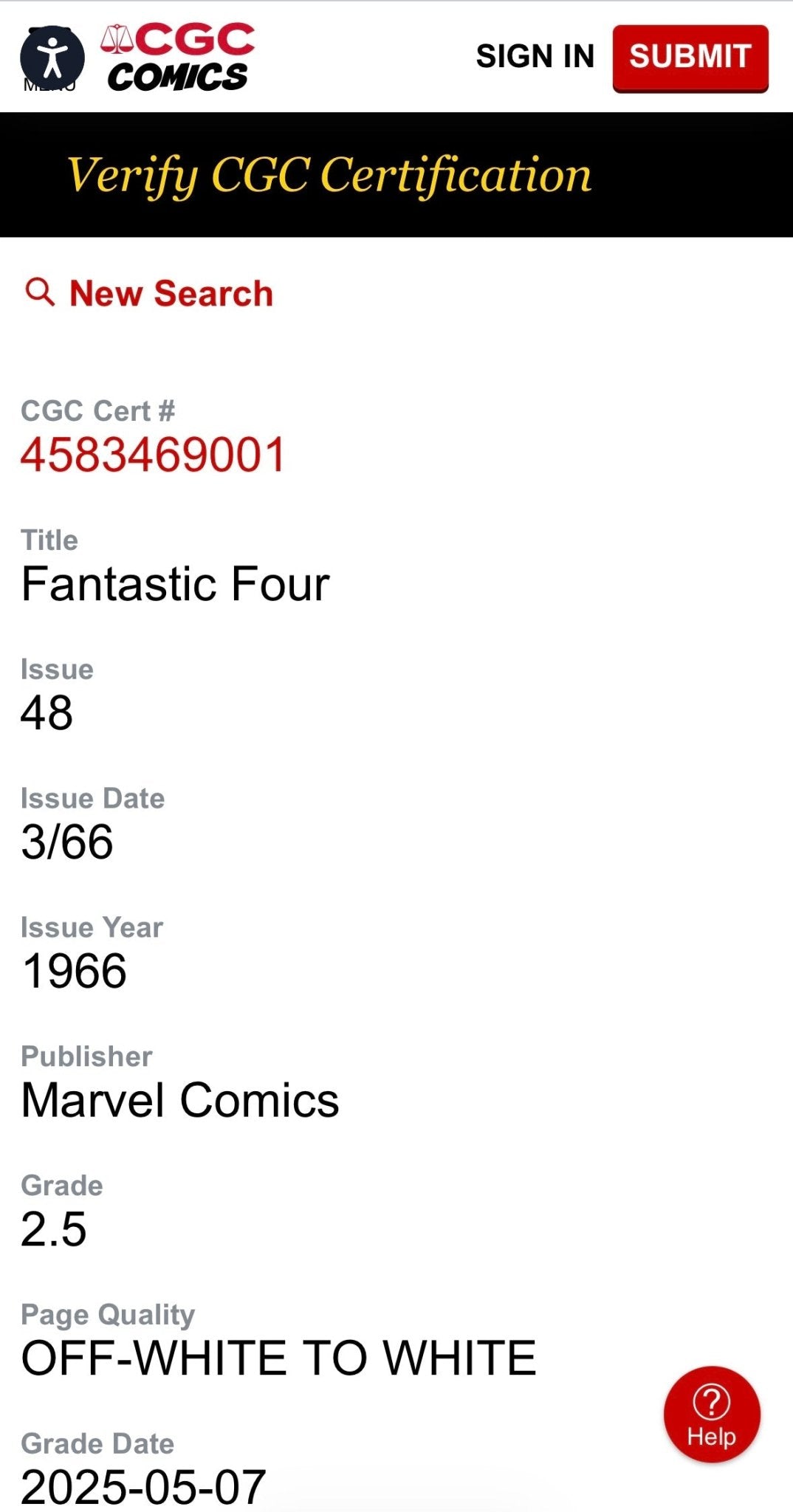 Fantastic Four 48 (1966) — CGC 2.5 — 1st Appearance of the Silver Surfer - Patrick’s Comics & Cards