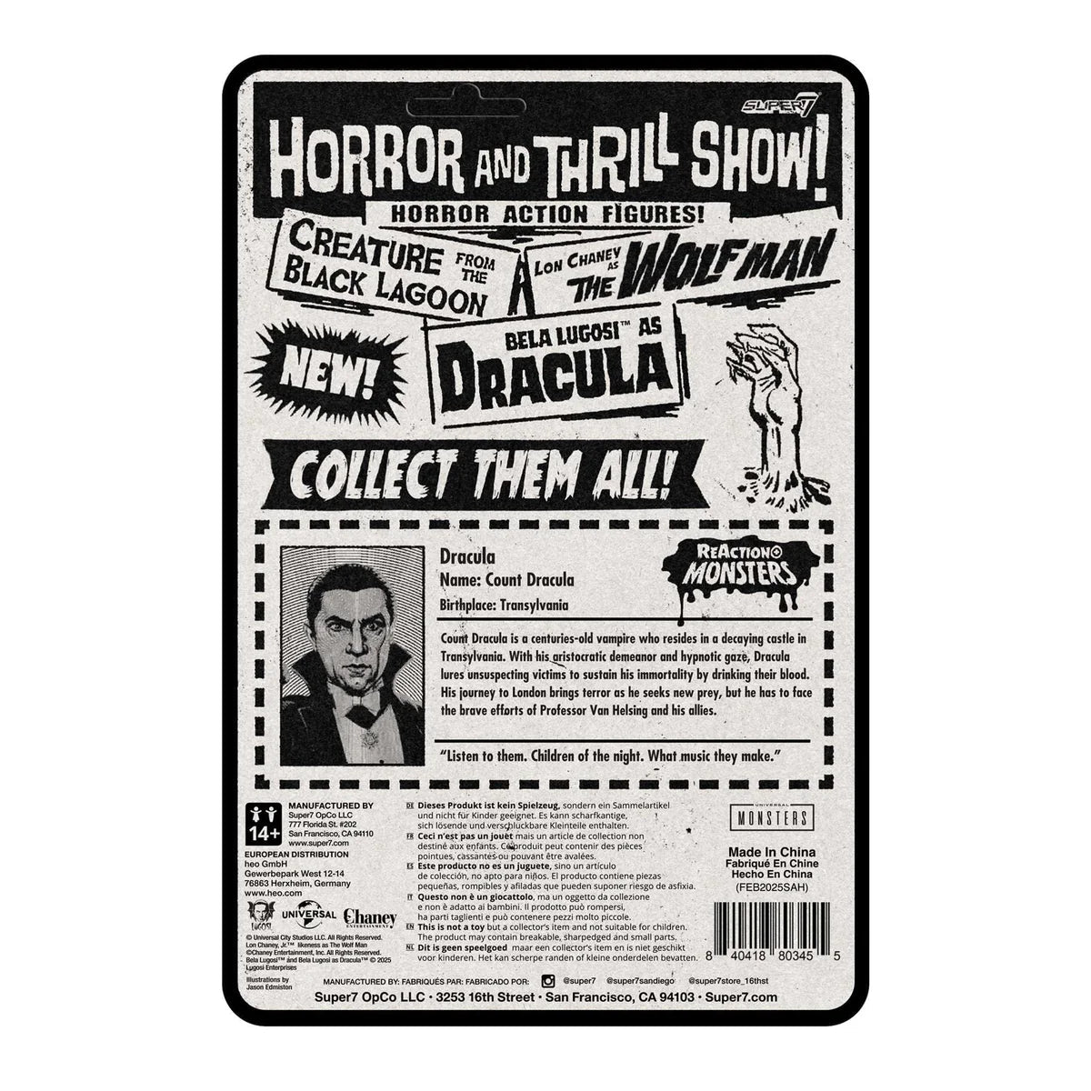 Super7 ReAction+ Figures - Universal Monsters - Dracula- 3.75” - Patrick’s Comics & Cards